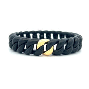 ROBERTO DEMEGLIO Groumette Stretchable Black Curb Link Bracelet with 18K Yellow Gold Link
